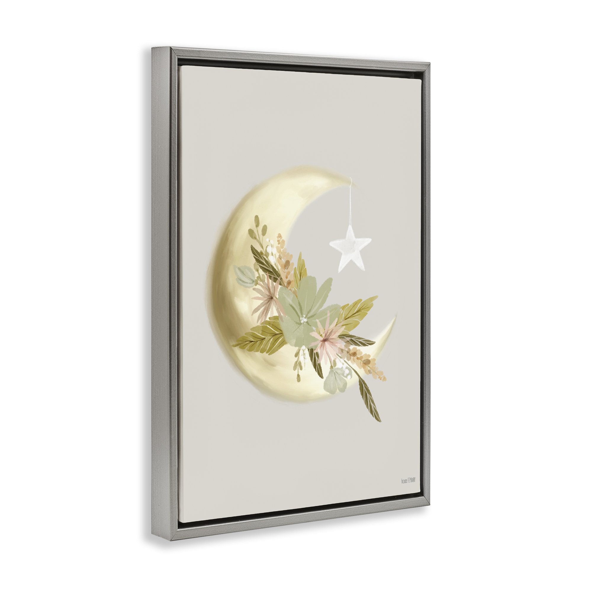 Stupell Industries Moon with Flowers Landscape Painting Gray Floater Framed Art Print Wall Art, 17 x 25