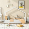 thumbnail image 2 of Twin Size House Bed for Kids & Teens,Solid Wood Twin Size Floor Montessori Bed with Headboard & Footboard, Toddlers House Floor Bed with Roof and Slat, No Box Spring Need,Espresso Bed Frame,White, 2 of 7
