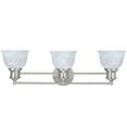 thumbnail image 5 of Aspen Creative 62139, Three-Light Metal Bathroom Vanity Wall Light Fixture, 25" Wide, Transitional Design in Brushed Nickel with Faux Alabaster Glass Shade, 5 of 6