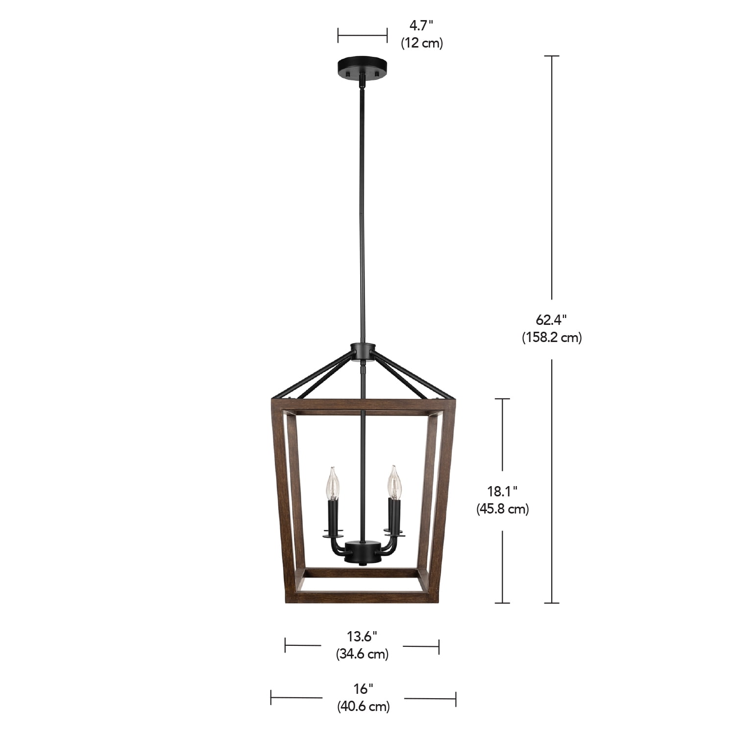 Globe Electric 4-Light Matte Black Pendant with Faux Wood Accent, Bulbs Included, 61036
