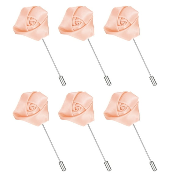 6Pack Rose Lapel Pin for Men, Satin Flower Lapel Pins, Light Pink