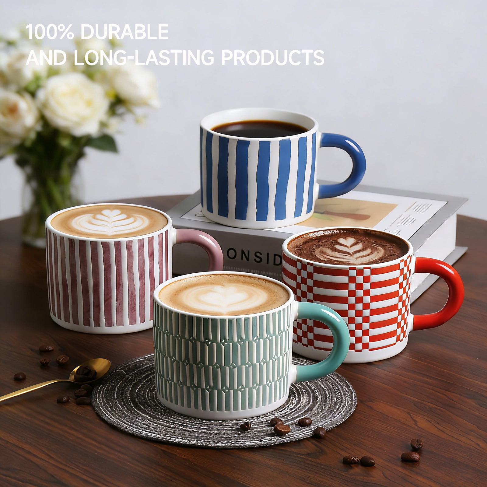 ALOFMO Ceramic Coffee Mugs Set of 4,12oz  Coffee Cups with Handles, Tea Cups, Cappuccino Cup, Latte Cup, Microwave cups for Home Office