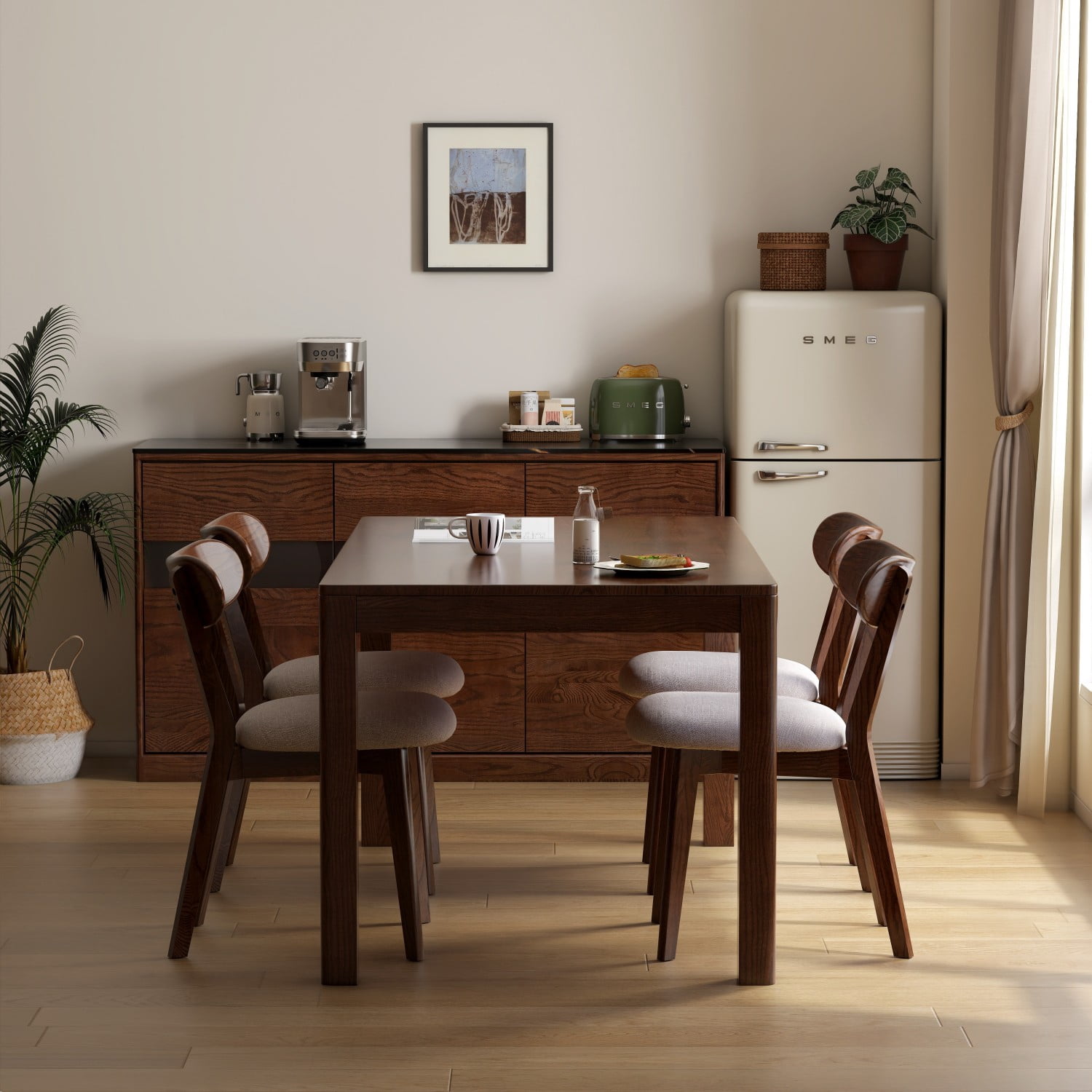Solid Oak Dining Chairs Set of 2 Upholstered Wooden Kitchen Chairs with FAS Grade North American Oak for Dining Room Living Room Farmhouse,Gray,Walnut