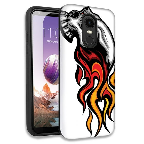 Mundaze Hotrod Skull Flames Double Layer Hybrid Case Cover For LG Stylo 4