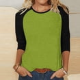 thumbnail image 2 of 3/4 Length Sleeve Womens Tops Trendy Casual Patchwork Color Block Shirts Crew Neck Blouses Loose Fit Tshirts Fall Winter Ladies Going Out Tops, 2 of 5