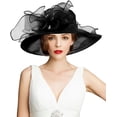 thumbnail image 3 of Women Derby Fascinator Hat Organza Church Wedding Hat Wide Brim Cocktail Tea Party Hat, 3 of 7