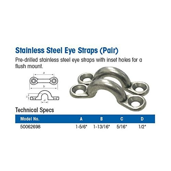 SeaSense Stainless Steel Eye Straps, Pair