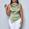 thumbnail image 2 of Irregular Hem Sleeveless Tops for Women Slim Fit Ruched Silk Satin Tank Tops Dressy Asymmetric Blouses Tanks, 2 of 8