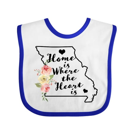 

Inktastic Missouri Home is Where the Heart is with Watercolor Floral Gift Baby Boy or Baby Girl Bib