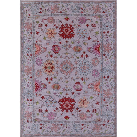 Ahgly Company Indoor Rectangle Mid-Century Modern Mauve Taupe Purple Oriental Area Rugs, 7' x 10'