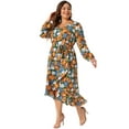 thumbnail image 3 of DARING DIVA Plus Size Maxi Long Sleeve V Neck Dress 1X Black, 3 of 6