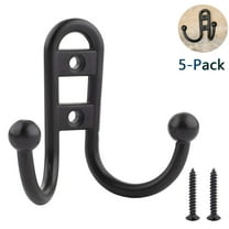 5-Pack Flat Black Robe Hooks - Heavy Duty Wall Hooks for Bathroom, Bedroom, Closet - Easy Installation, Durable Coat Hooks
