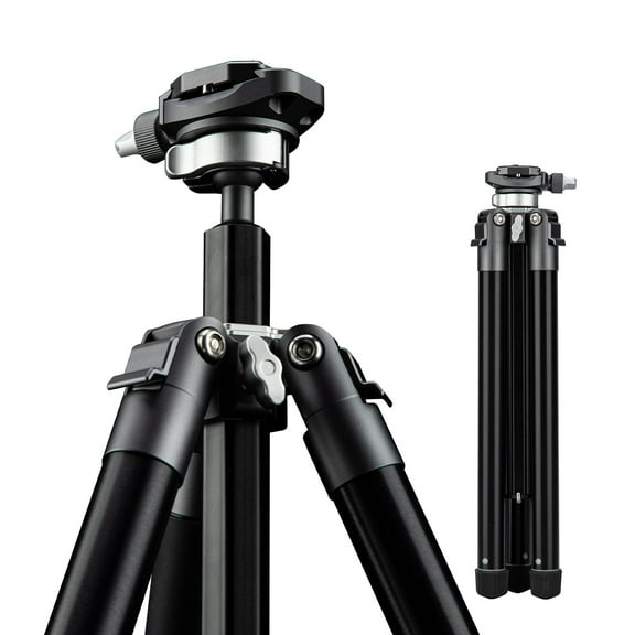 Fotopro 59 Inch Aluminum Portable Tripod, 360 Degree Ball Head DSLR Quick Release Plate Lightweight Camera Tripod for Travel, Grey