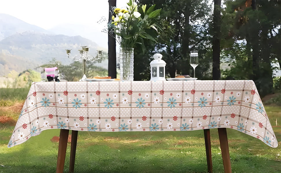 RAY STAR 52x70in Rectangle Vinyl Christmas Tablecloth 100% Waterproof Oil Proof PVC Xmas Decorative Table Cloth