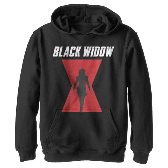 Boy's Marvel Black Widow Hourglass Silhouette  Pull Over Hoodie Black Small