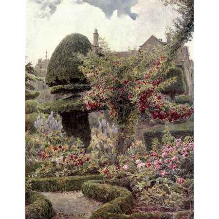 Gardens of England in the Northern Counties 1911 Rose Garden at Levens Hall Westmoreland Canvas Art - George S Elgood (18 x 24)