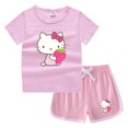 thumbnail image 3 of Hello Kitty-Camiseta de cuello redondo para niños, pantalones calientes informales, camisa de fondo para niños y niñas, traje de camiseta de color caramelo absorbente para el sudor, 3 of 5