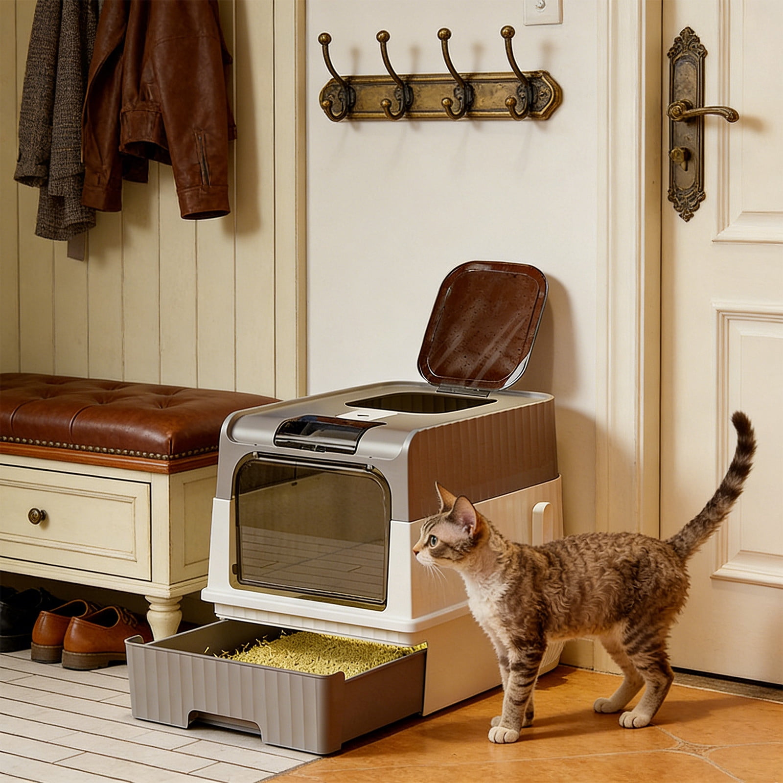 WLAGOOD Large Portable Foldable Cat Litter Box 19.3×13.8×14.6in Fully Enclosed Pan Detachable Drawer Odor Control Anti-Splashing Smooth Edge Spacious Entrance Indoor Cat Toilet