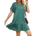 thumbnail image 6 of SHIBEVER Summer Dresses for Women Casual Short Sleeve Ruffle Hem Shirt Dress Crew Neck Swimming Skirts Loose Mini Dresses, 6 of 9