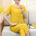 thumbnail image 4 of UVEASISHA Lounge Set for Women 2 Piece Plus Size Cotton Linen Loungewear Short Sleeve Floral Tops amd Capri Pants Matching Summer Outfits Yellow XXL, 4 of 5