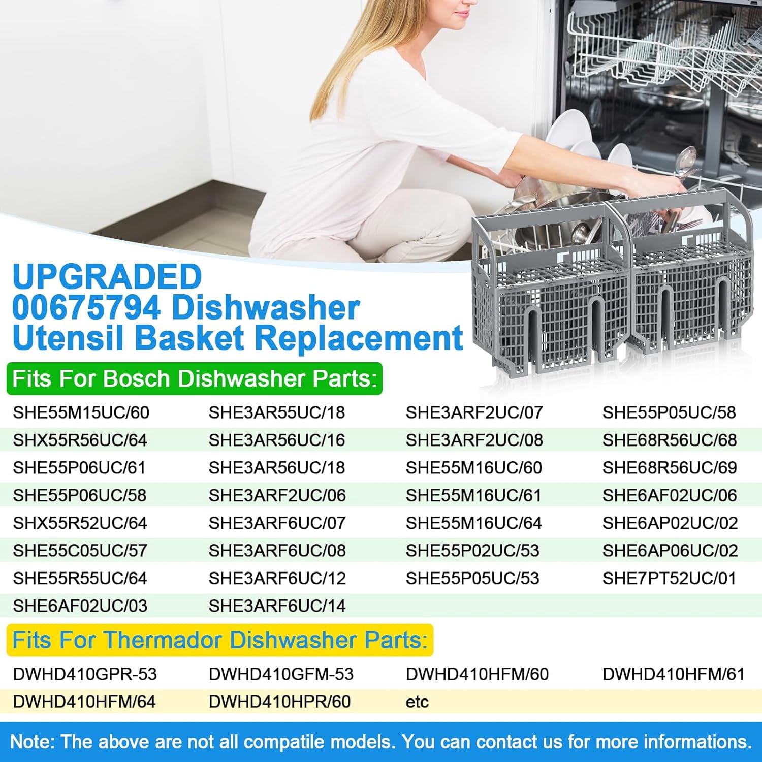 UPGRADED Dishwasher Silverware Basket Compatible Cutlery Basket Utensil Rack Holder,Replaces 704855 00704855 9001396277