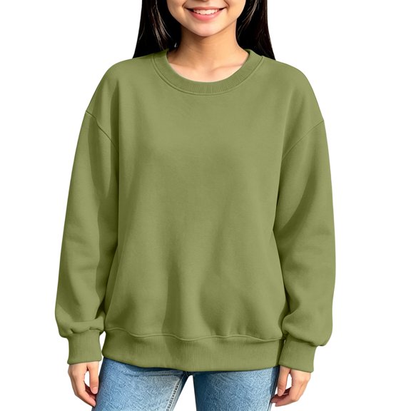 Abcomgle Girls Sweatshirt Size 10-12 Cute Crewneck Long Sleeve Pullover Sweatshirts for Girls Preppy Solid Color Sweaters for Girls 10-12 Cotton Winter Clothes for Tween Girls