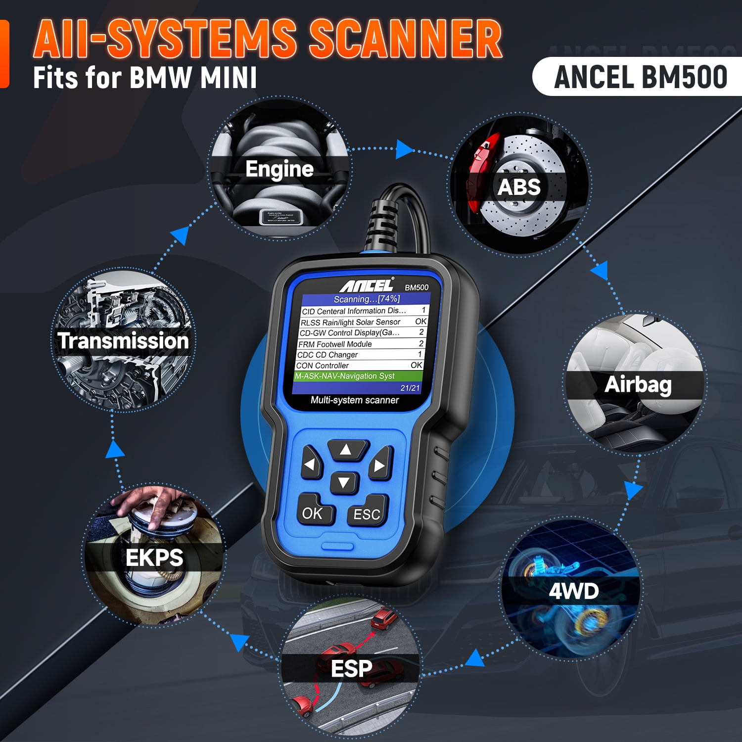 ANCEL BM500 OBD2 Scanner Vehicle Check, All System Car Diagnostic