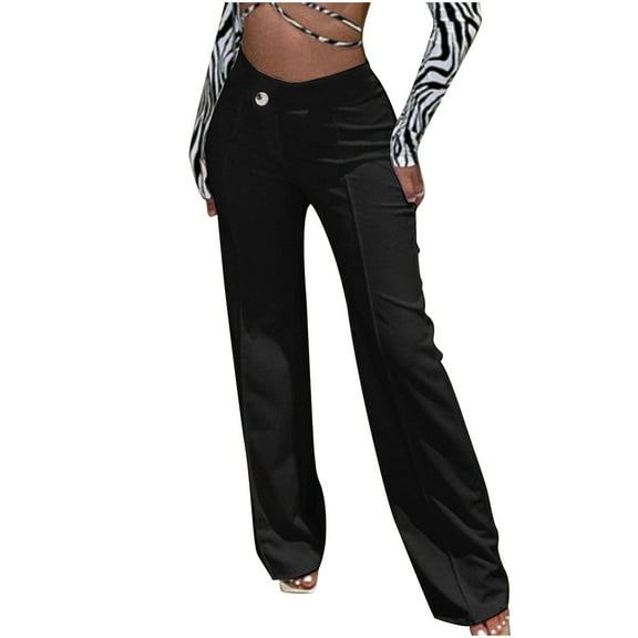 QUYUON Long Pants for Women Fashion Women Comfortable Solid Color Leisure Pants High Waist Pants Women Hiking Pants Long Pant Leg Length Cargo Pant Style N-810 Black XL