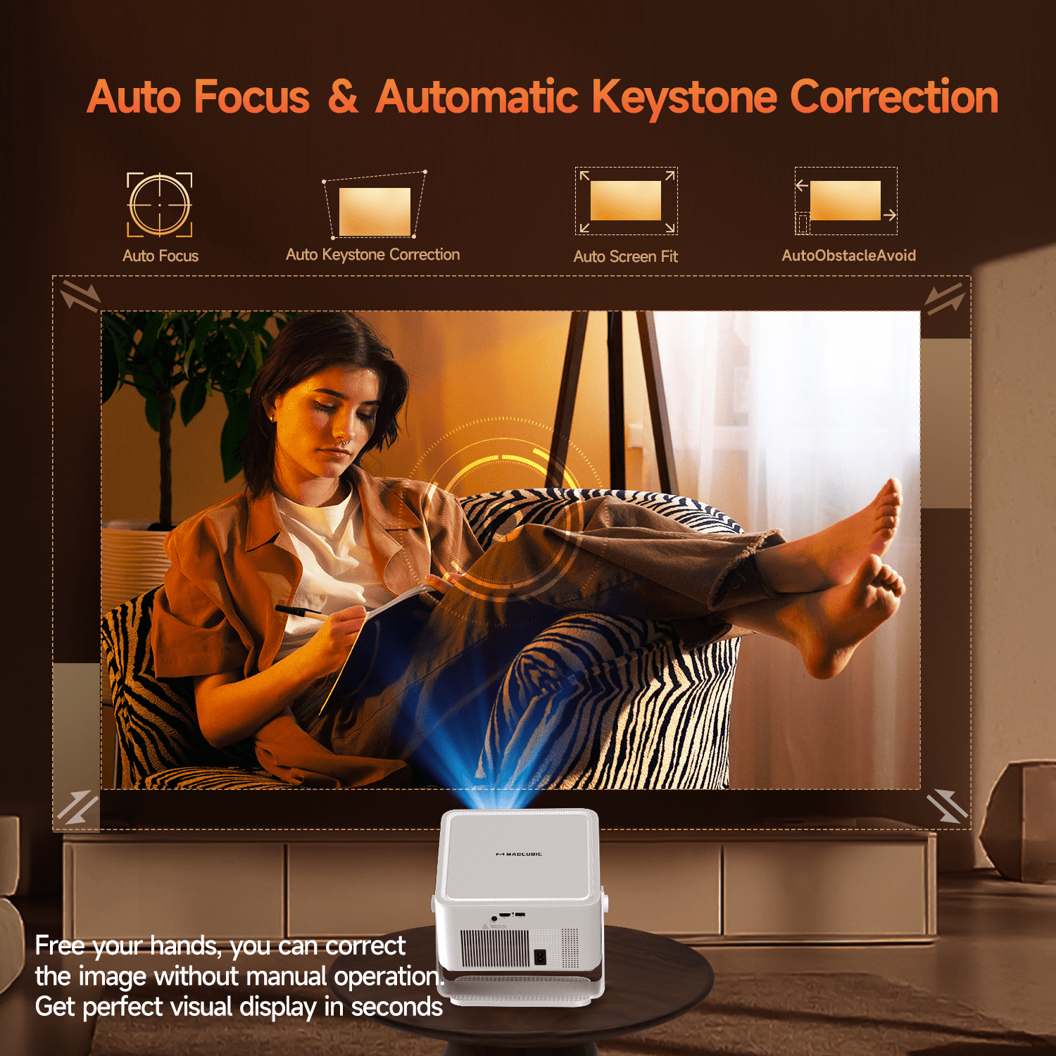 Magcubic 8K Support 1080P Native Android 14 Smart Projector with Auto Focus, 1100 ANSI, WiFi 6, 12W HiFi Stereo, HDR10+, 1.0:1 Throw Ratio for Home Theater & Gaming HY450MAX