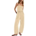 thumbnail image 2 of JSheng Womens Summer Jumpsuits Casual Strapless Off The Shoulder Summer Rompers Sleeveless Outfits With Pockets A-Beige L, 2 of 5
