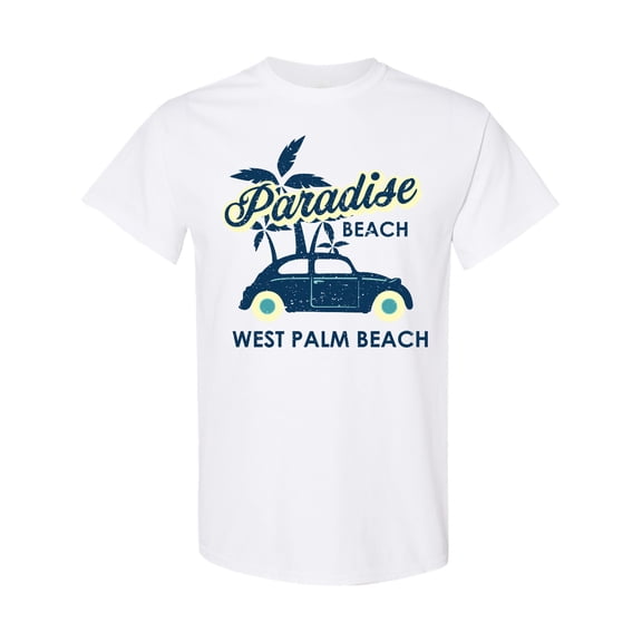 Inktastic Paradise Beach in West Palm Beach with Palm Trees and Car T-Shirt