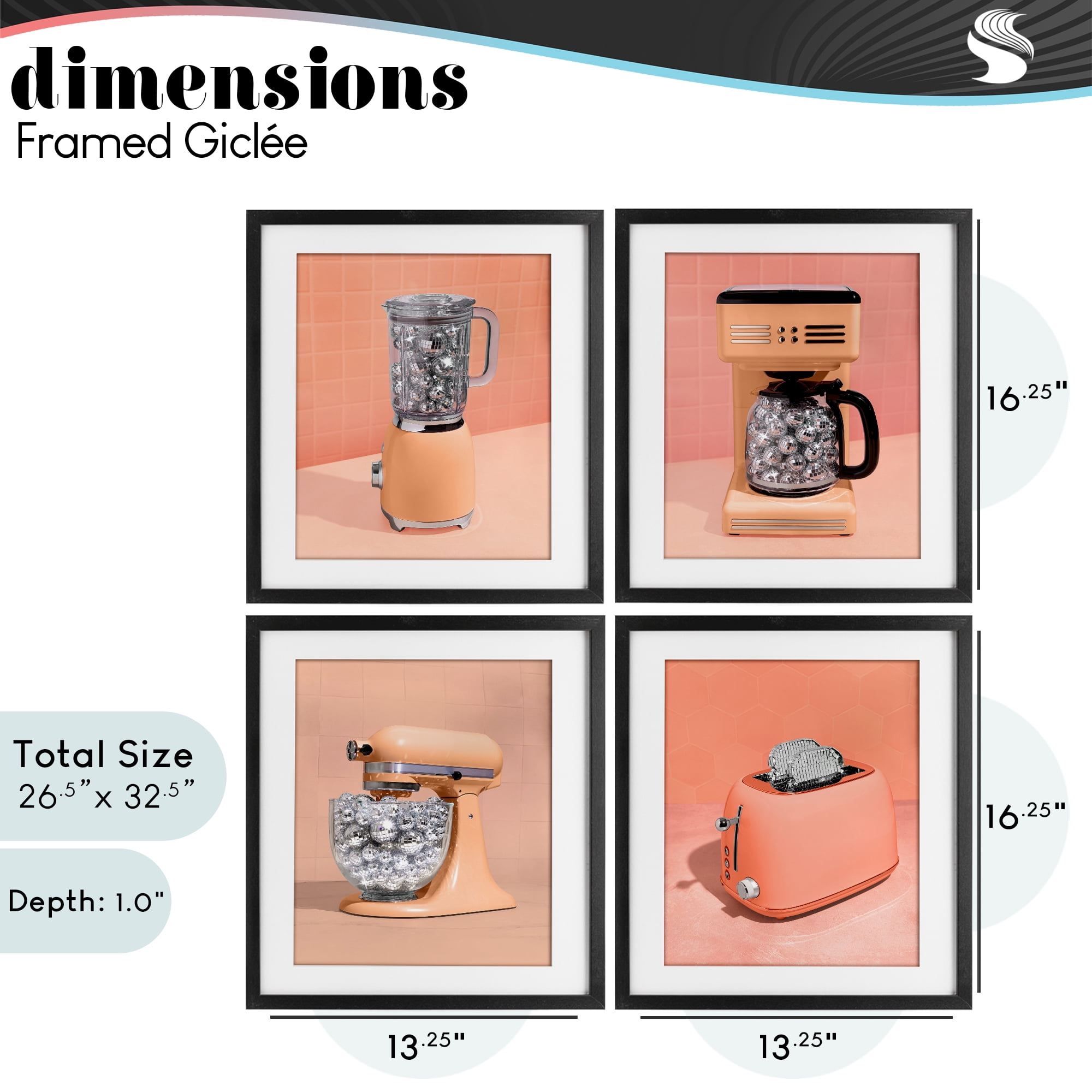 Stupell Industries Disco Drink Blender over Orange 4 Piece Black Framed Print Under Glass Set, design by LISH Creative