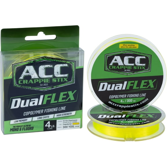 ACC Crappie Stix DUALFlex Copolymer Monofilament Fishing Line 4lb 300yd Hi-Vis Chartreuse