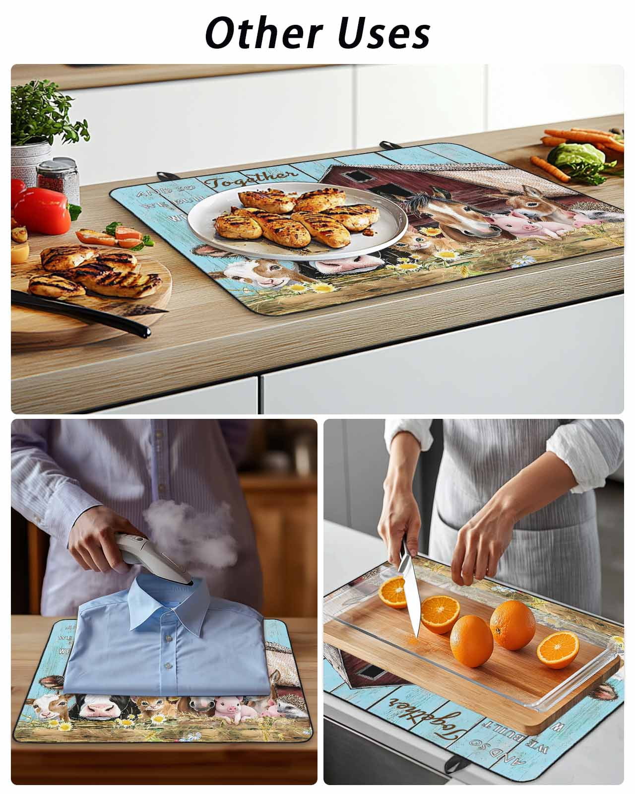 Farmhouse Animals Stove Top Covers for Electric Stove, Kitchen Glass Ceramic Electric Cooktop Covers 28.5"x20.5", Pig Cow Retro Farm Blue Wood Grain HeatResistant Oven/Countertop/Dishwasher Protector
