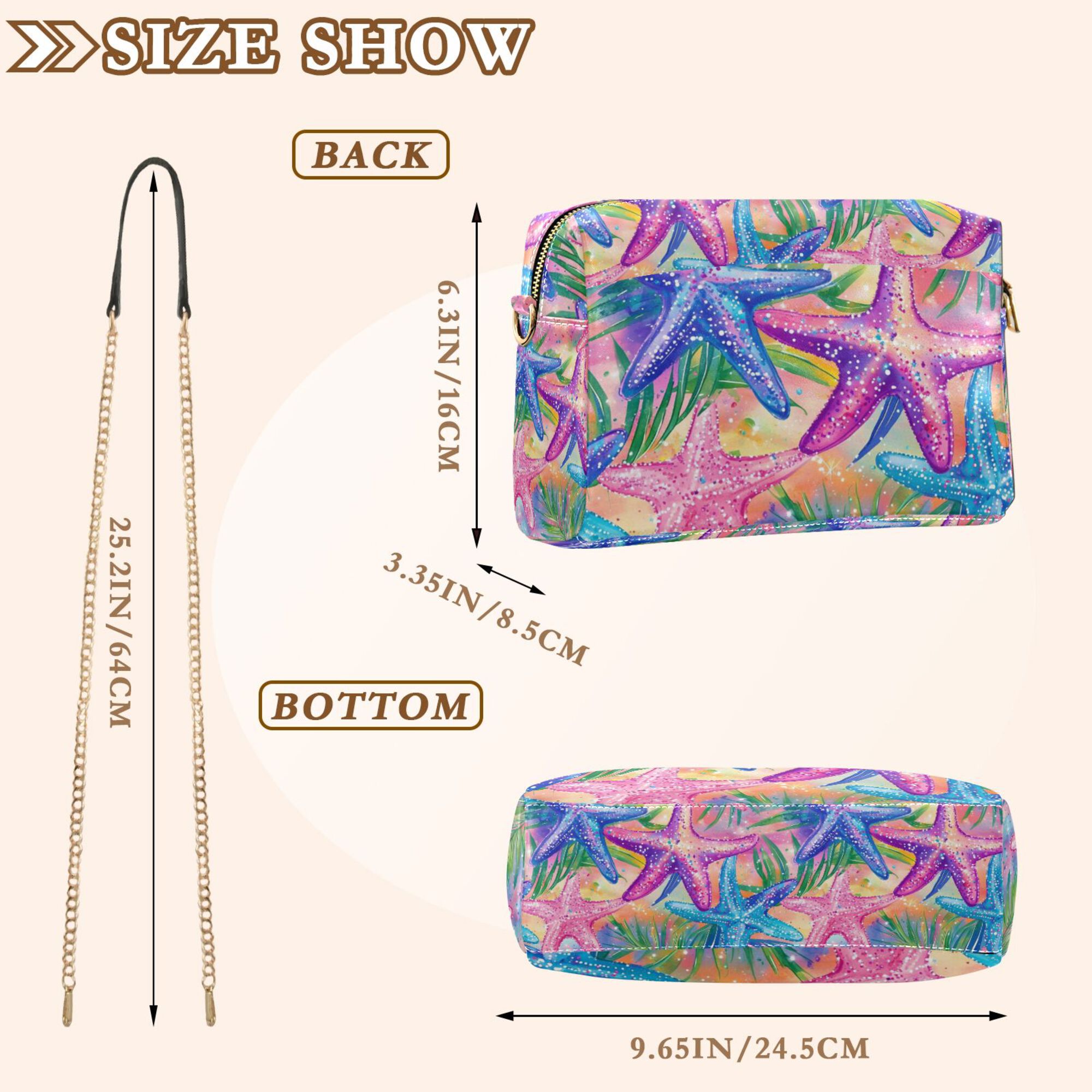 FORMRS Women Crossbody Purse with Chain Strap Vegan Leather Shoulder Handbag, Gradient Starfish Pattern