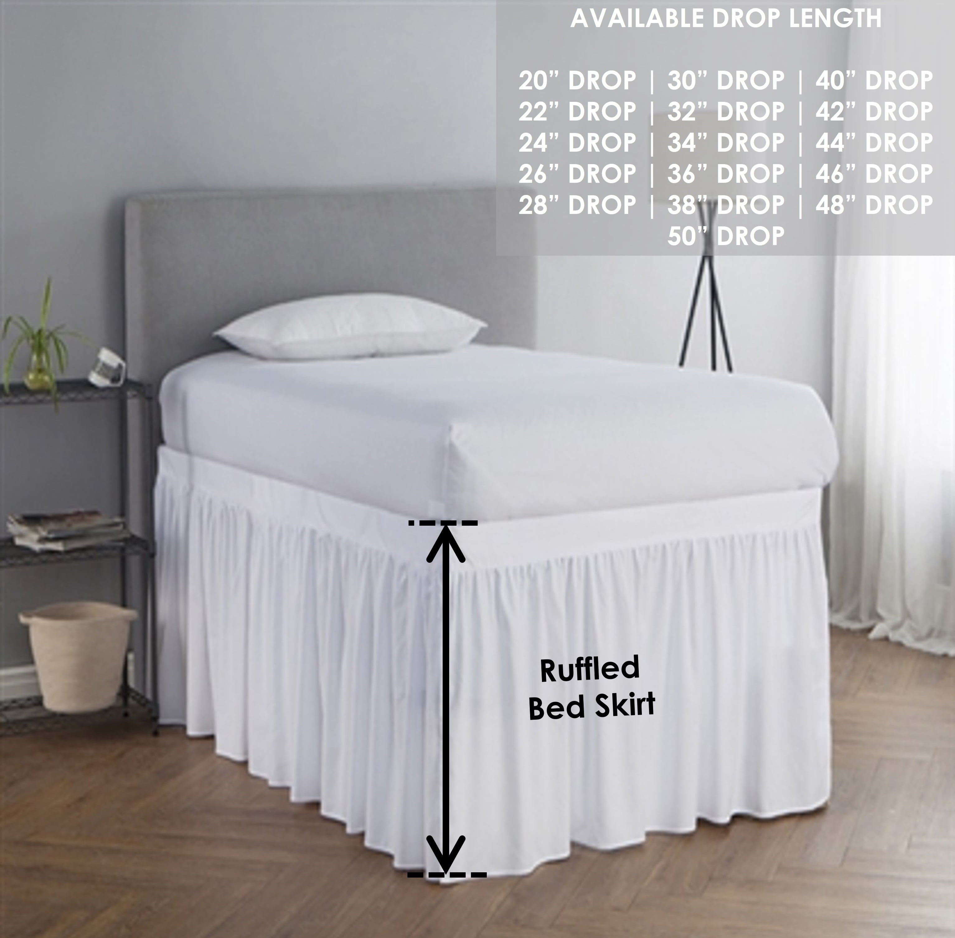 College Dorm Room Dust Ruffled Bed Skirt Extended Extra Long Bed Skirt, 100% Egyptian Cotton, 400-Thread-Count, 40-Inch Drop Extra Long Dorm Room Bed Skirt - Dark Grey, Twin XL - 39" x 80"