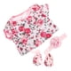 thumbnail image 2 of Mono de bebé recién nacido de 3 piezas con estampado de rosas, diadema de flores y zapatos, mono de algodón de manga corta de una pieza, ropa para muñeca renacida, muñeca niña pequeña., 2 of 5