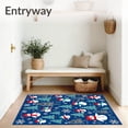 thumbnail image 3 of ODIKA 5'x7' Machine Washable Non-Slip Area Rug, Whimsical Snowman Forest and Falling Flakes Interlocking Storybook Theme High Traffic Rug, Blue, 617650, 3 of 5