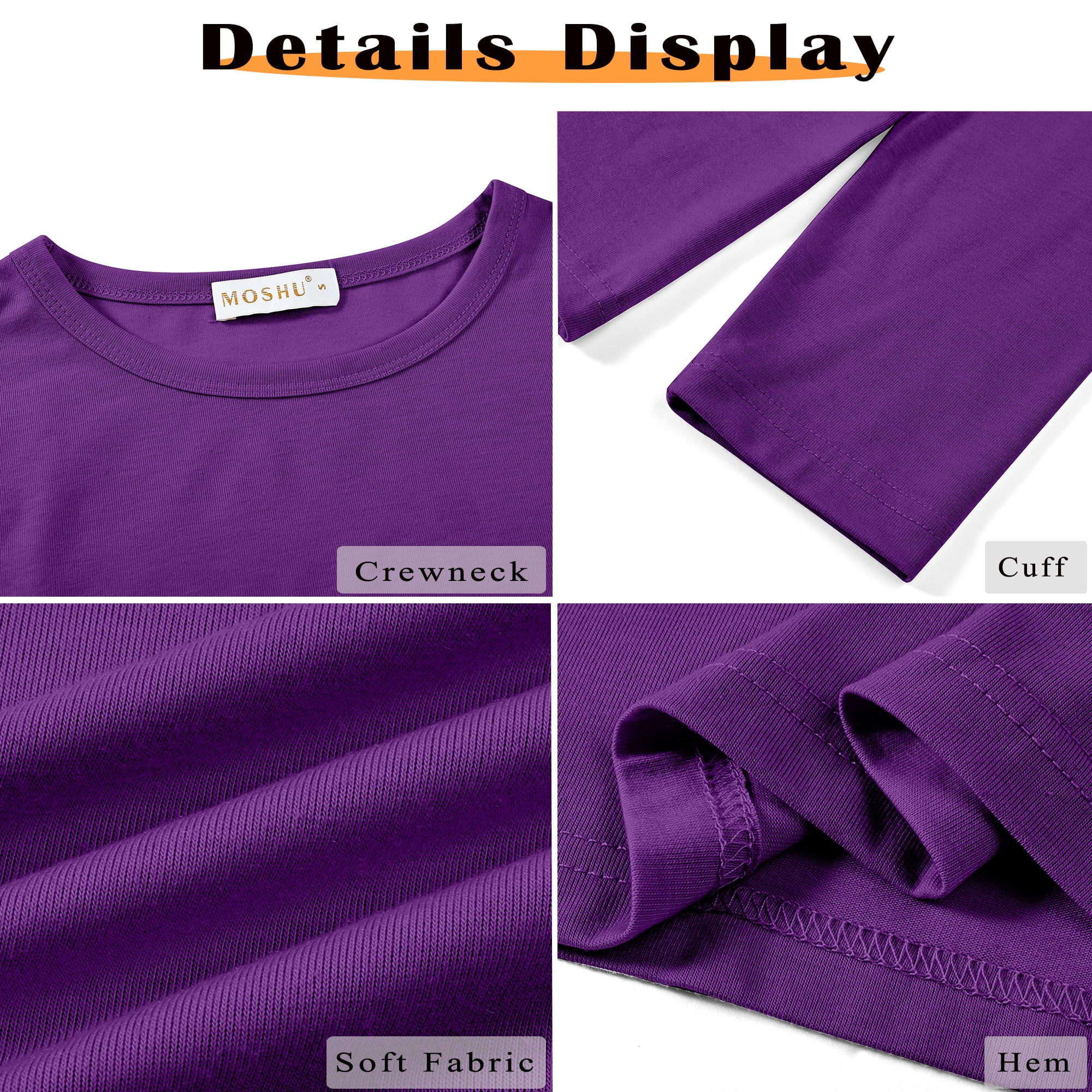 MOSHU 3 Pack T Shirts for Women Crew Neck Long Sleeve Womens shirts Casual Loose Fit Fall Tops