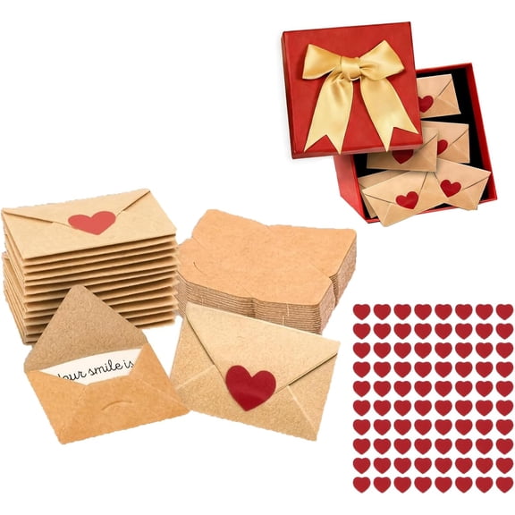 Mini Envelopes with Blank Cards, DIY Love Notes Box – Mini Blank Cards & Envelopes, Mini Blank Note Cards Boxed with Heart Stickers for Valentine's Day Birthday Wedding Party Supplies (30pcs)