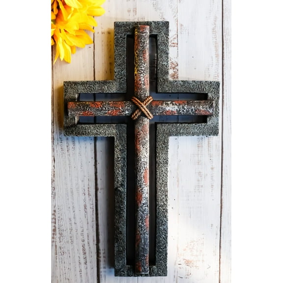 Rustic Western Layered Rust Finish Crossed Ropes Wall Cross Christian Plaque