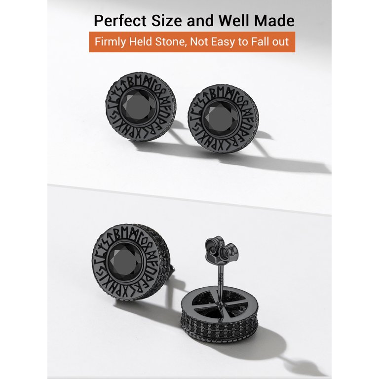 PROSTEEL Round Stud Earrings with Shinny Black Cubic