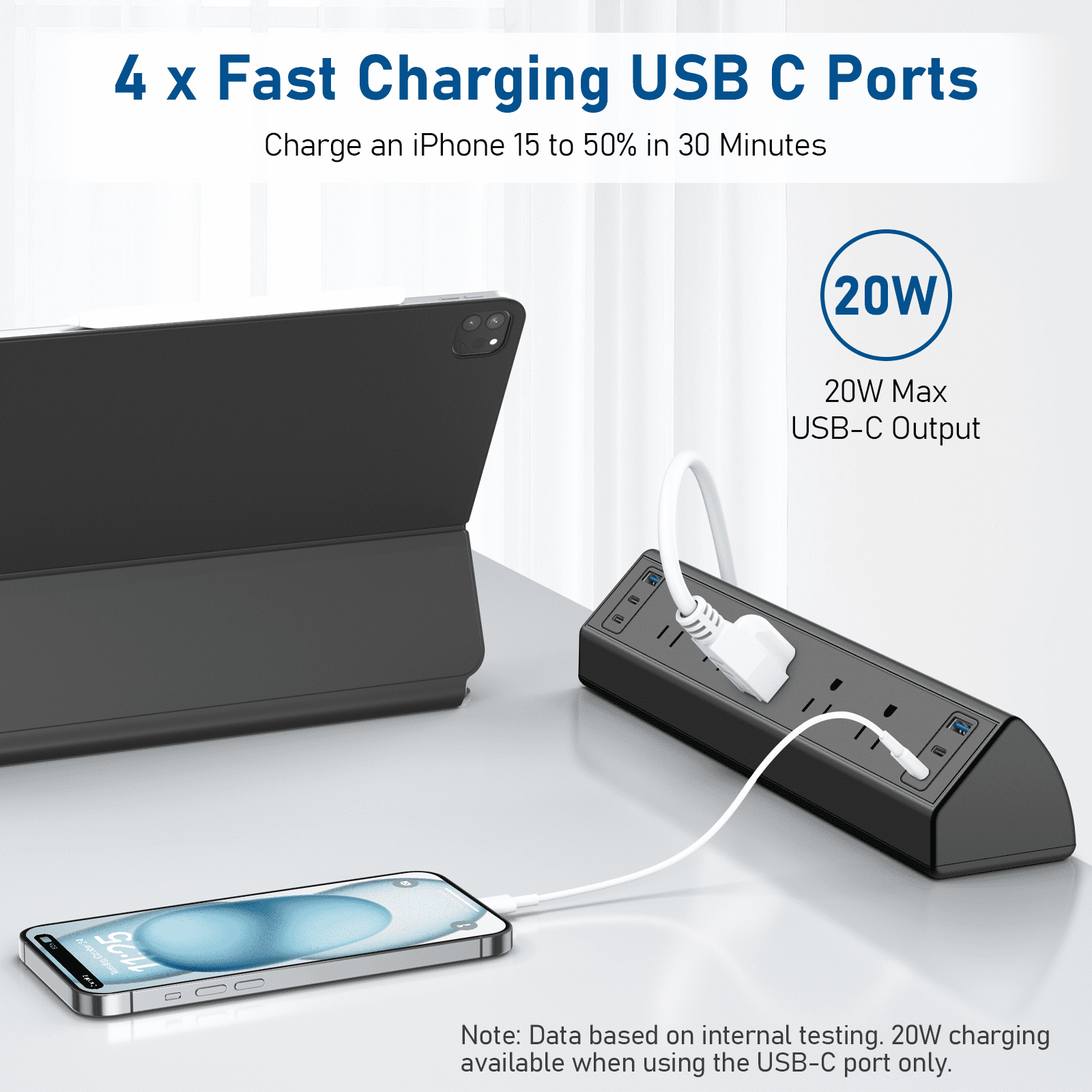 VILONG Desk Clamp Power Strip USB C, 40W Total Fast Charging Station, 5 Outlets 6USB, 1200J Surge Protector, 6Ft Cord, Fit 1.6" Edge, Black, ETL Listed