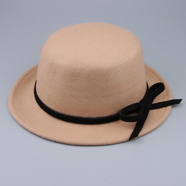 Sombrero de Feltro de Lana Yinane Con Cinta de Lazo Ajustable Transpirable Ligero para Mujer Chica Elegante Bronceado Suave