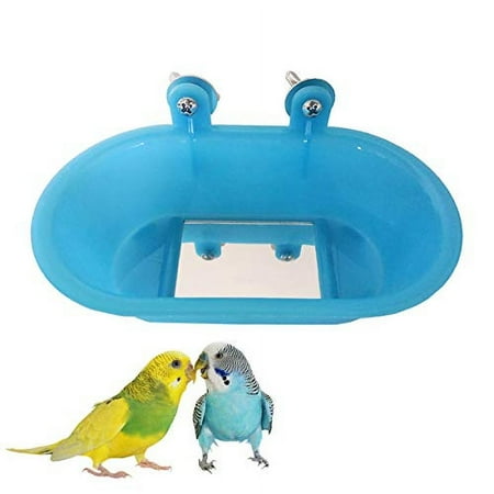 Wontee Bird Bath with Mirror Toy Fixable Parrot Bathroom Tub for Small Brids Parrot Canary Budgies Parakeets