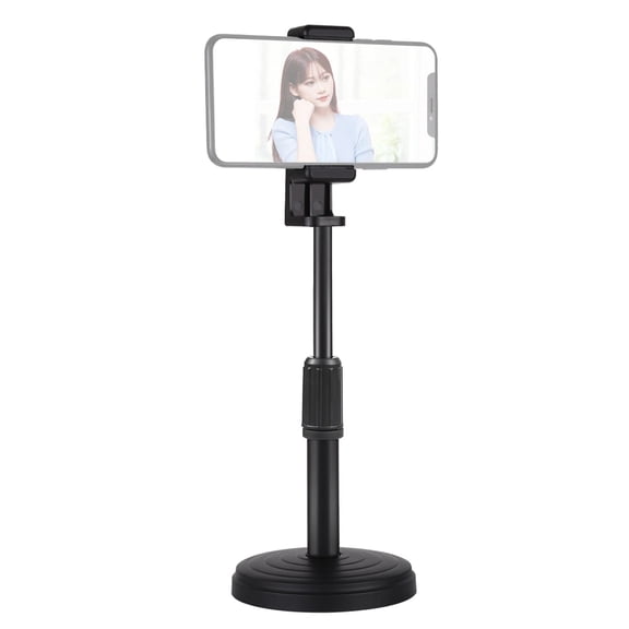 QKOO Round Base Desktop Holder Mount with Phone Clamp, Adjustable Height: 15.5cm-25.5cm