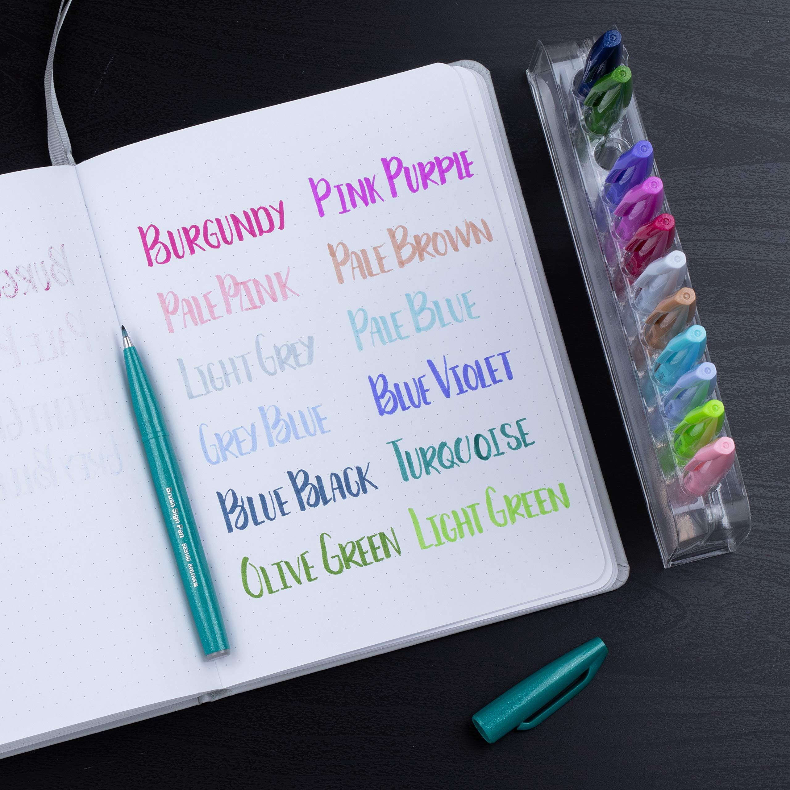 Pentel Arts Brush Tip Sign Pens - Secondary Colors, Set of 12