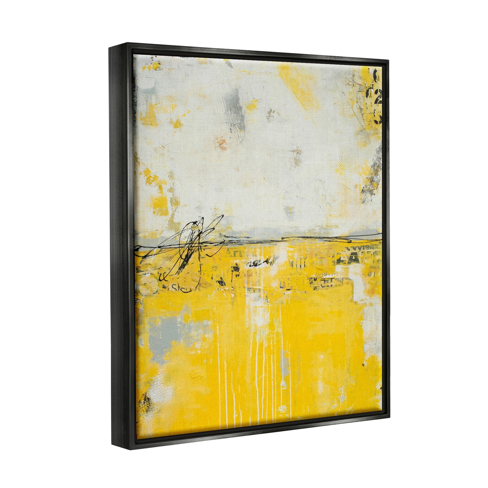 Stupell Industries Yellow Weathered Street Style Modern Scribble Stencil Painting Jet Black Floating Framed Canvas Print Wall Art, Design by Erin Ashley