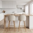 thumbnail image 3 of Homy Casa Set of 2 Swivel Counter Stools, Upholstered Fabric Bar Chairs with Oak Pattern Metal Legs for Kitchen Island, Beige, 3 of 9
