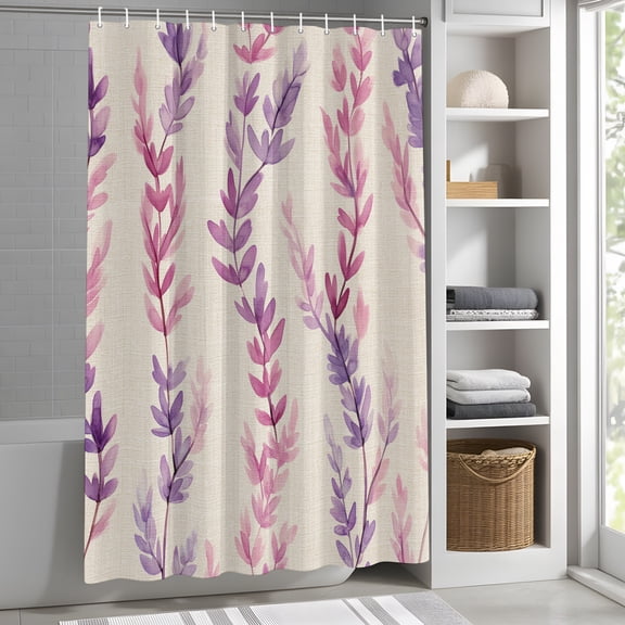 Purple Pink Lavender Shower Curtain for Bathroom, Watercolor Spring Fabric Shower Curtain Set with Hooks, Waterproof Washable Bath Curtain for Bathroom Decor, 66"x72"